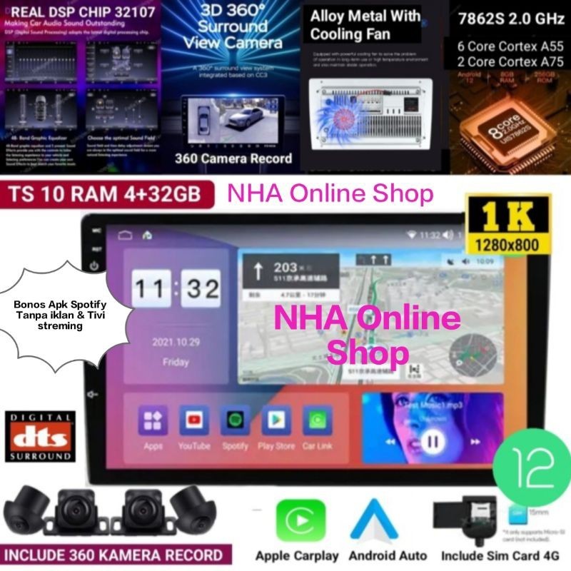 Head Unit Android TS10 Ram 4gb HI-RES Sudah Dilengkapi Chips DSP Asli