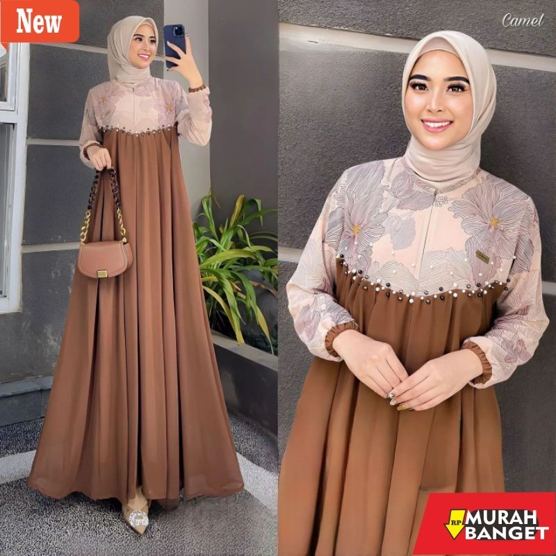 BAJU TIMUR TENGAH WANITA UNTUK LEBARAN- KIFARA DRESS BAHAN CRINKLE AIRFLOW MIX CERUTY BABYDOLL MOTIF