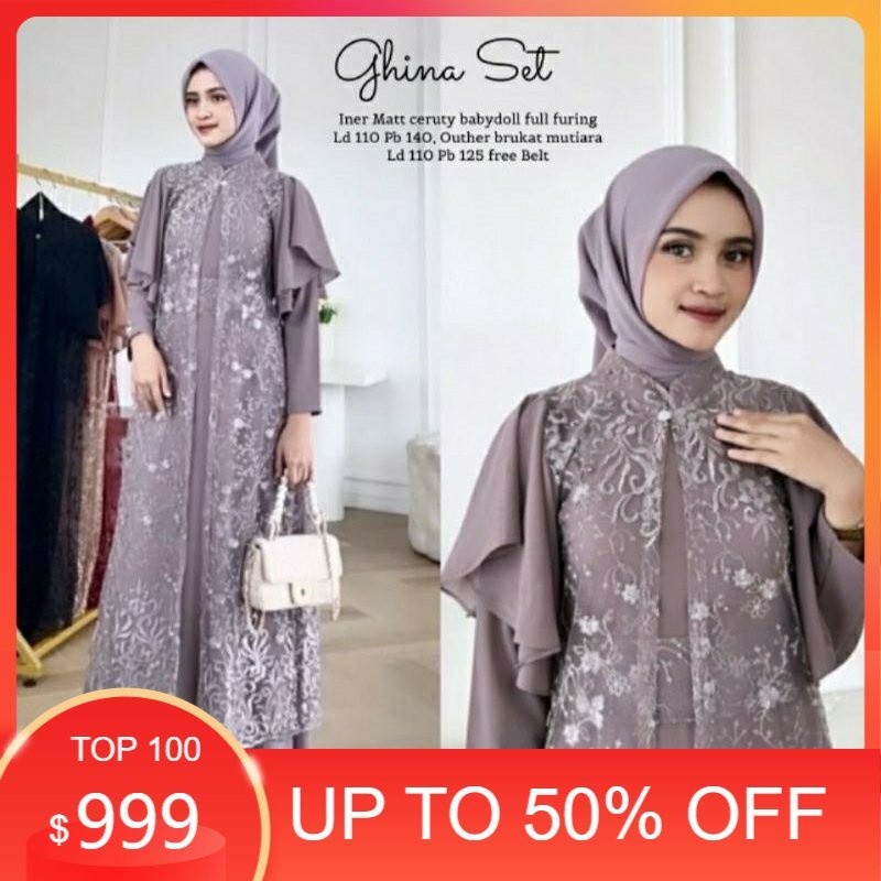 BAJU TIMUR TENGAH WANITA UNTUK LEBARAN- Gamis Abaya Outer // one set abaya Ghina Inner+Outer Gamis k