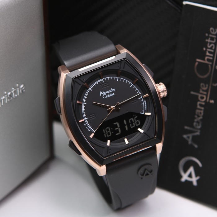 ALEXANDRE CHRISTIE AC9390 / AC 9390 ROSEGOLD BLACK DOUBLE TIME ORI