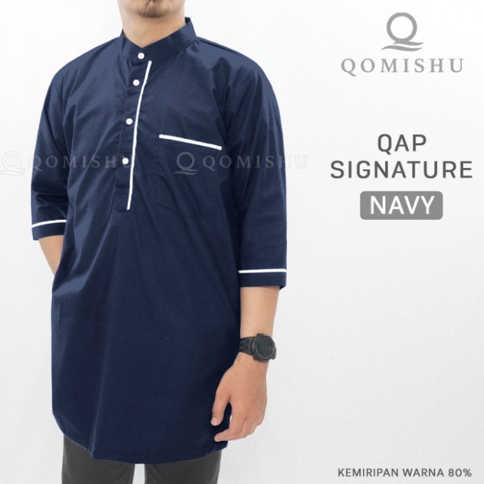 BIG SIZE Baju Koko Pakistan / Kurta Lengan 3/4 Gamis Pria XXL QAP 74 - Navy, XXL