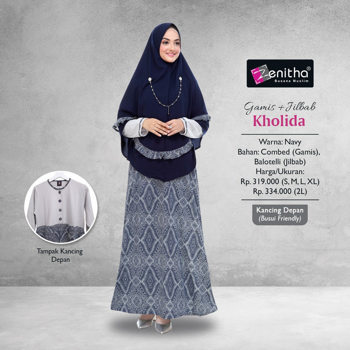 promosi toko Kholida Setelan Busana Muslim Wanita Baju Gamis Wanita By Zenitha - Navy, S