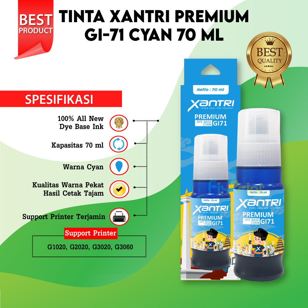 Tinta Canon Compatible Premium Xantri GI-71 GI71 GI 71 gi71 Printer G1020 G2020 G3020 G3060 70ml 135