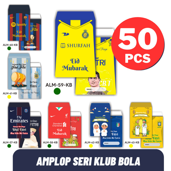 

PROMO PAKET 50 PCS AMPLOP LEBARAN MOTIF KLUB BOLA - TERLARIS - RANDOM AP