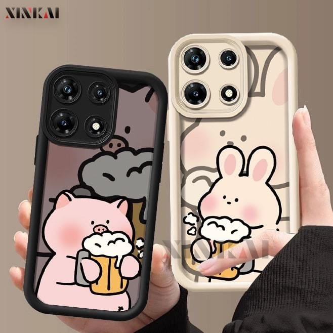 Casing hp Infinix Hot 40i Hot 30i Smart 8 Smart 7 Hot 11 Play 12 Note 12 G96  SPARK GO 2024 Note 30 20S Play 9 Play Hot 10 Play Smart 5 Smart 6 cute couple pink Piglet and Bunny Camera Protection Shockproof Silikon Soft case XINKAI