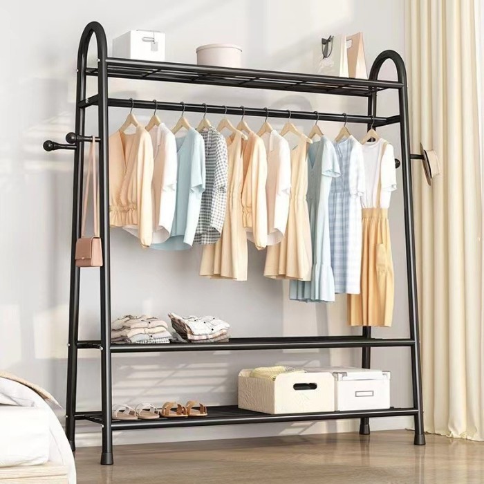 Rak Besi Gantungan Baju Berdiri Stand Hanger Buku Tas Sepatu Serbaguna - Putih type B