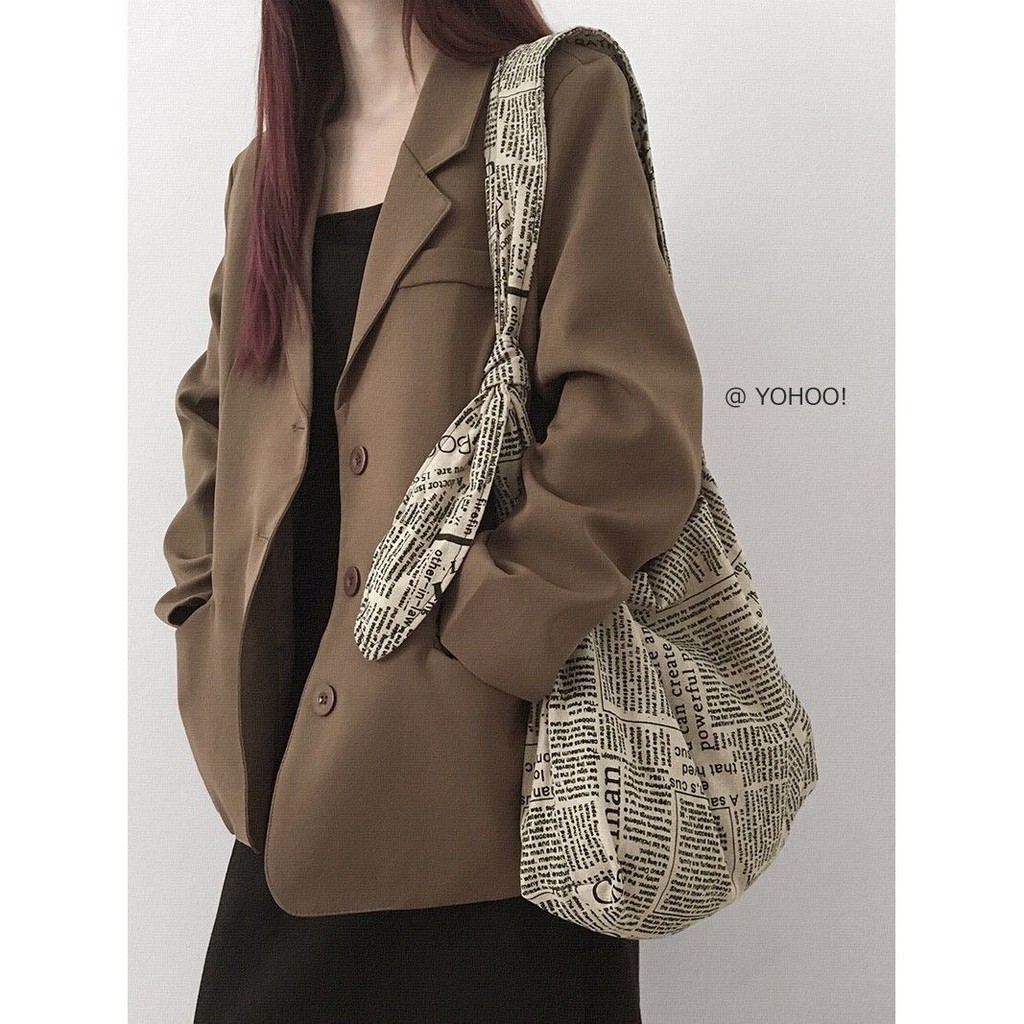 [ COD✅ ] Aroana Bag  YOHOO Tas Selempang Satu Bahu Serbaguna Rasa Koran Inggris Retro Ins Asli Tas K