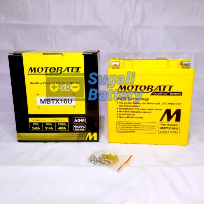 Aki Harley Davidson Sportster XL/XLH 1200/883cc MOTOBATT MBTX16U GEL KERING 12VOLT 19Ah