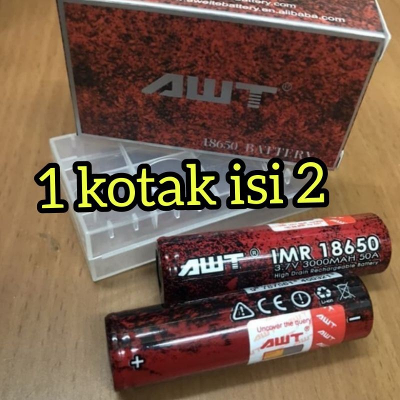 Bisa COD Baterai AWT RED BLACK 18650 3000Mah 50A 3.7V 1 ds isi 2 jadi udah sepasang Diybluesky.id