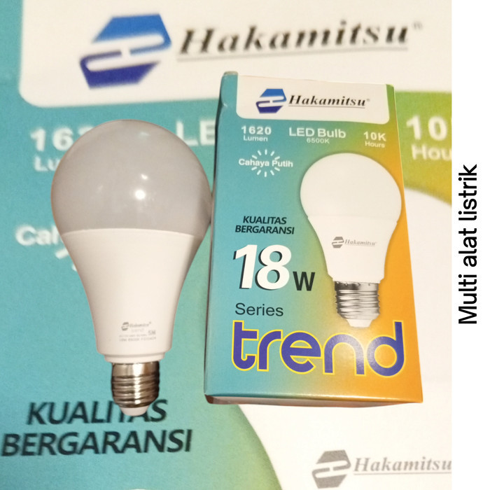 Lampu Led Hakamitsu Trend 18 Watt led bulb garansi lamp bulat bohlam putih