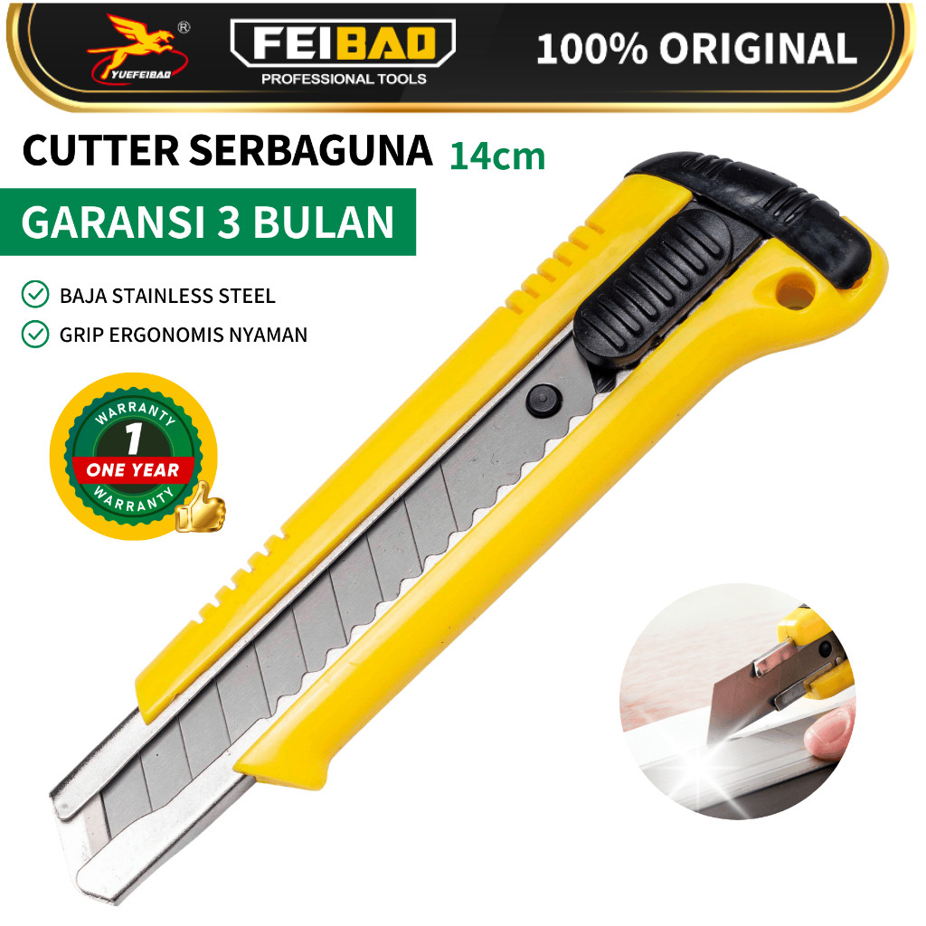 

Feibao Pisau Cutter Stainless Steel Tajam Auto Lock Gagang Nyaman Tahan Karat Praktis Pakai