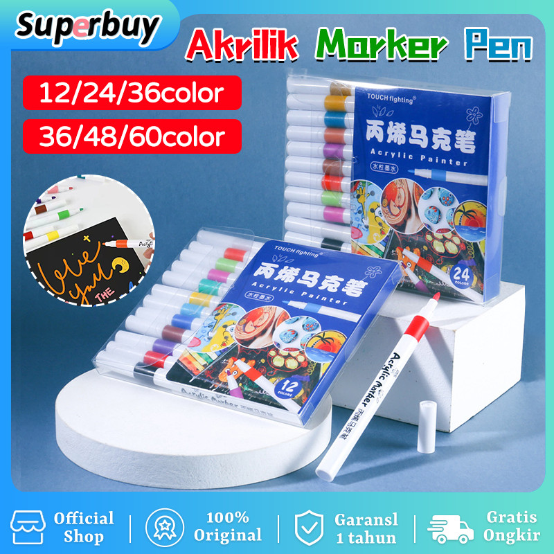 

【COD READY】Acrylic Marker Pen Set Spidol Akrilik Warna Cepat Kering Tahan Air DIY Painting Spidol Pastel Pulpen Highlight Drawing Warna 12/24/36/48/60/80 Colors