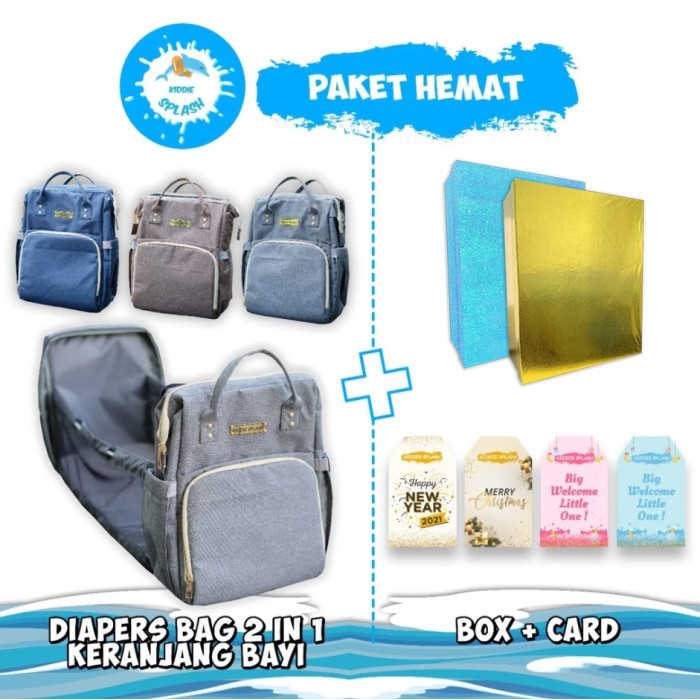 

[New Arrival Kiddie Splash Gift Set Tas Bayi 2in1 Ranjang Bayi + Kartu Ucapan - Gray Gold, Welcome Boy