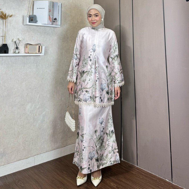 YB23RE Azzura One Set Series 2 Silk Motif Bunga Baju Lebaran Dress Kondangan Pesta Lamaran Setelan F