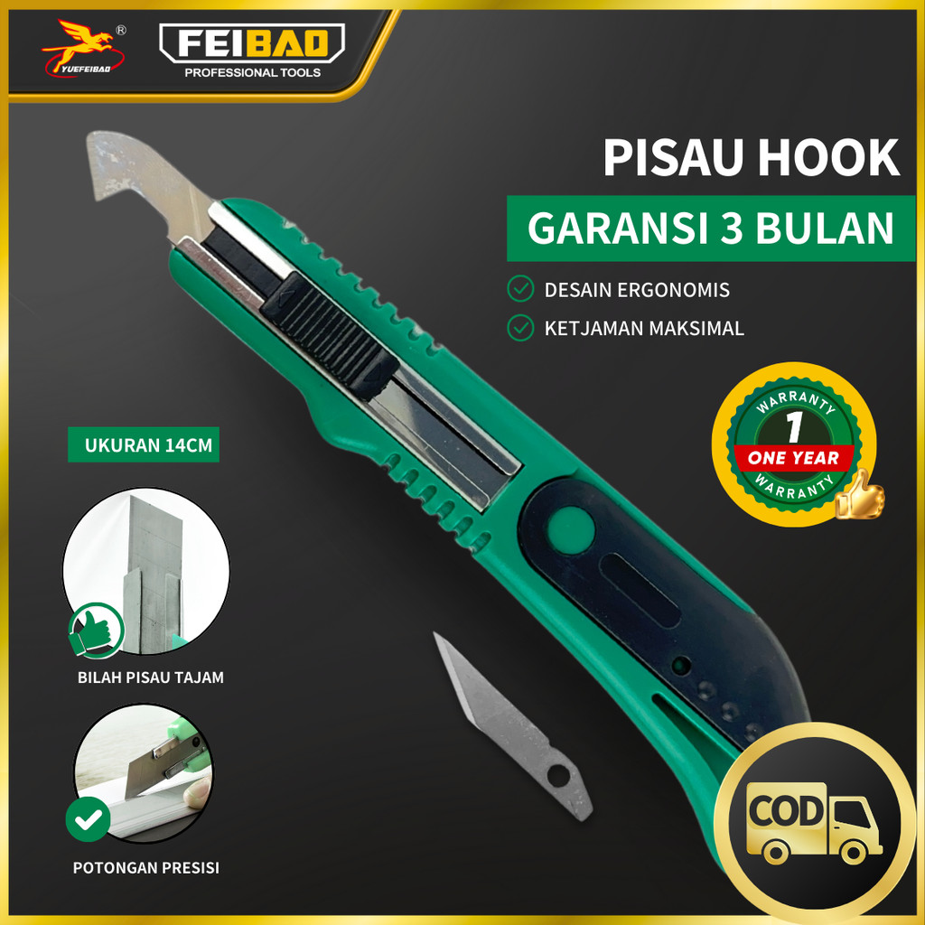 

Feibao Pisau Hook / Pisau Mudah Diganti / Interchangeable Hook Utility Knife / Multi-blade / F32-304