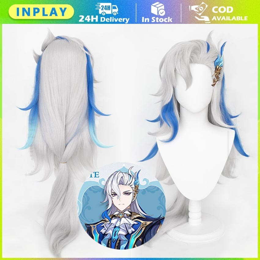 Wig Neuvillette Cosplay Genshin Impact Orang Dewasa/Anak-Anak Dapat Menggunakannya
