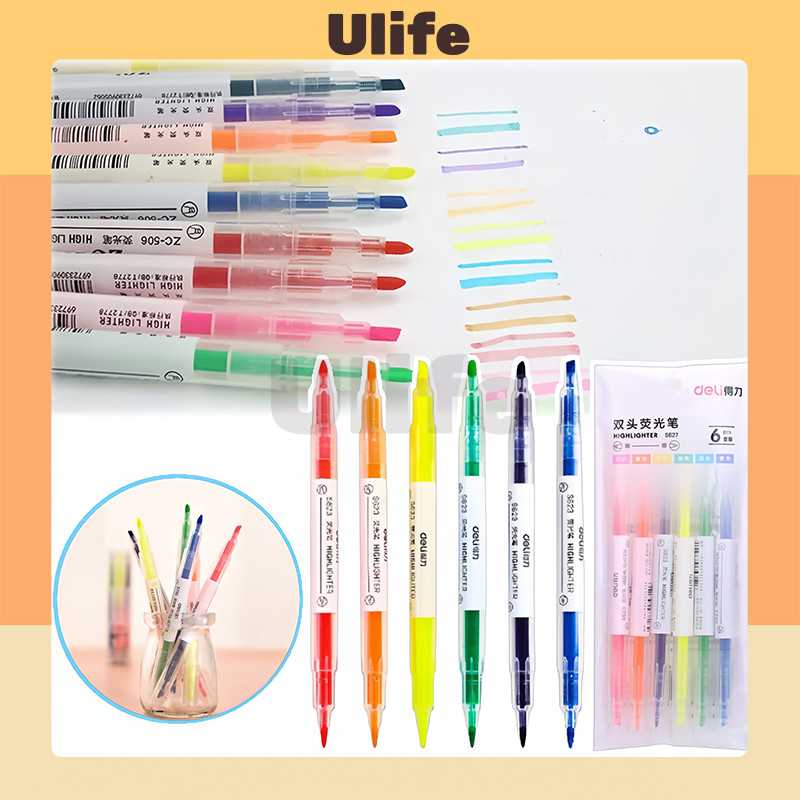 

Highlighter Stabilo Warna Warni isi 6pcs 2in1 2 Arah / Pensil Stabilo Warna Warni 2 SiSi / Pensil Warna Melukis Mewarnai