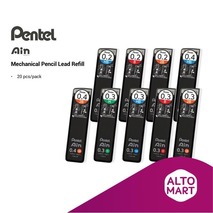 

PROMO!! -Pentel Ain Mechanical Pencil Lead Refill (NEW) Isi Ulang 0.3 0.5 0.7 - 1.3, HB