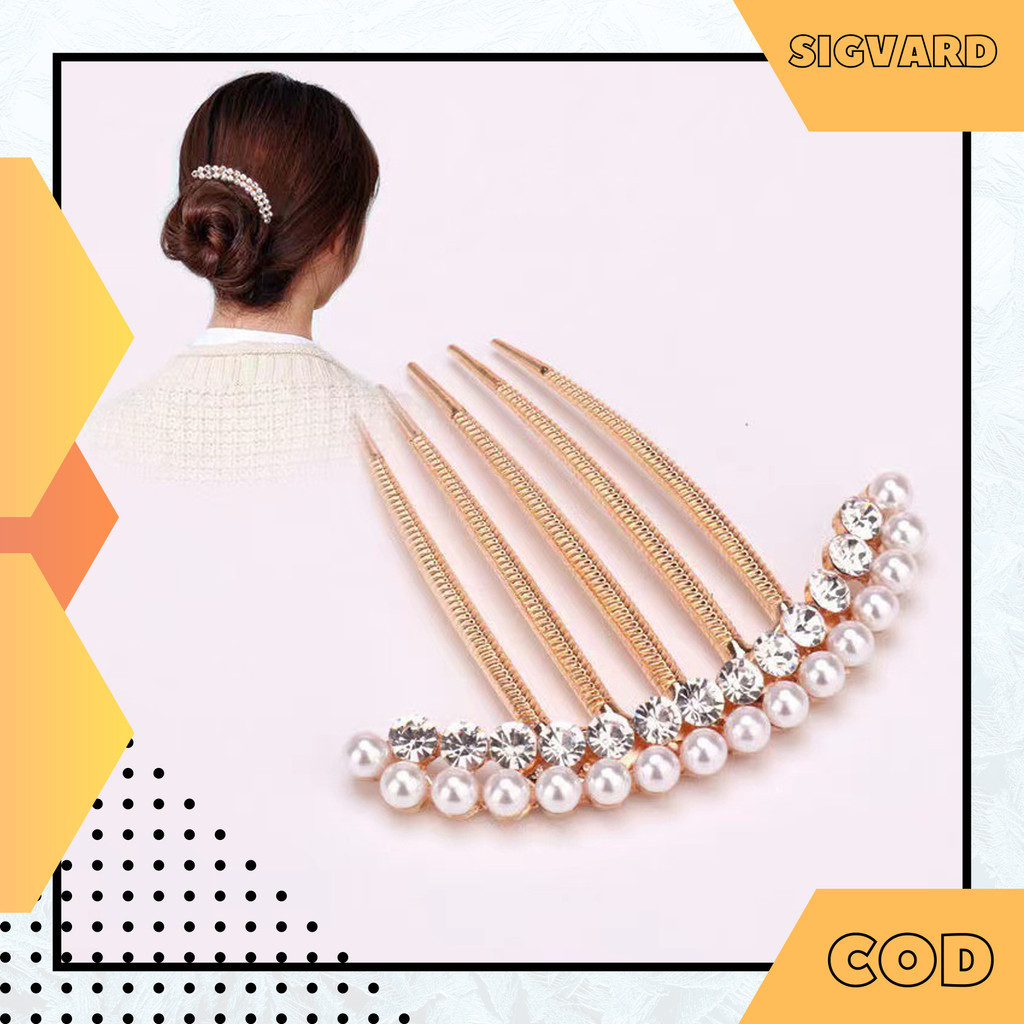 SIGVARDSTORE - Sirkam Rambut Wanita Dewasa Sanggul Tusuk Konde Modern Mahkota Mutiara Korea MHT07