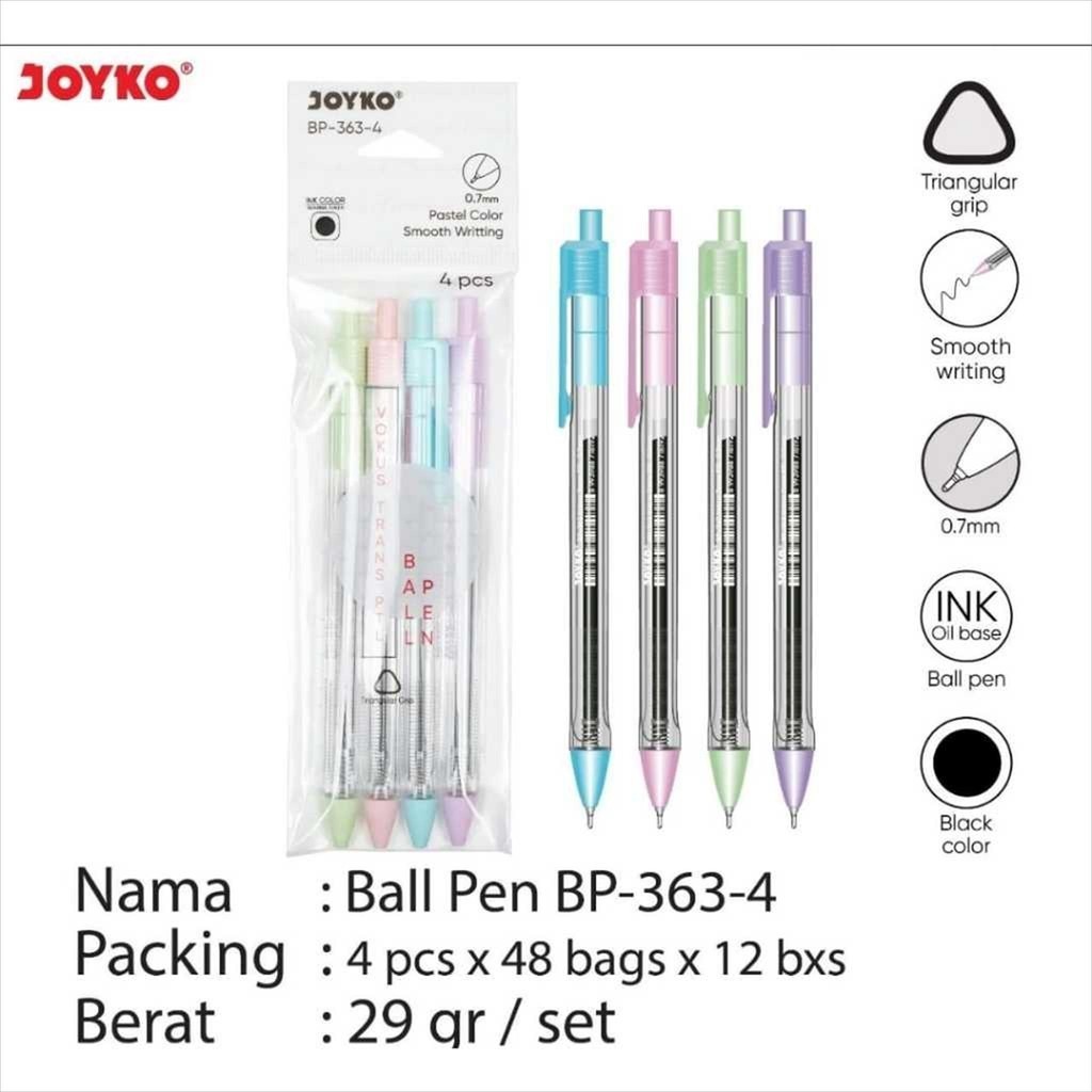 

[D] Ballpen Cetek Joyko BP-363-4 Vokus Trans PTL (Isi 4 Pcs)