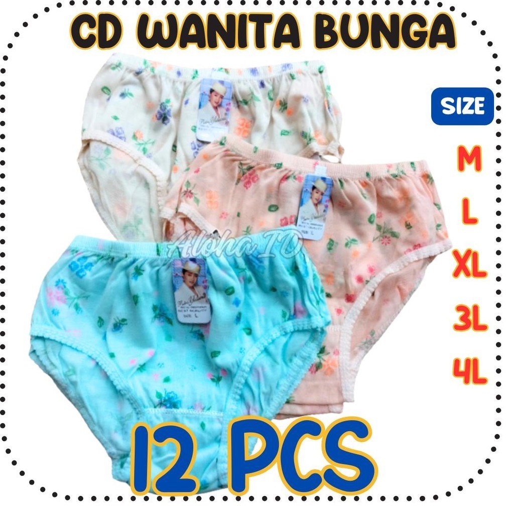 12 Pcs CD Celana Dalam Wanita Dewasa Putri Yuliana Motif Bunga Grosir Aloha ID