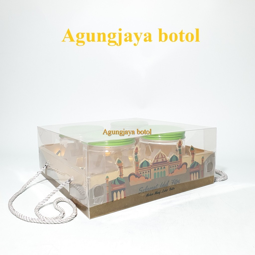Toples Lebaran 600 ml Tutup Alumunium Hampers Elegan + Mika Isi 4 / Toples / Hampers / Hampers Lebar