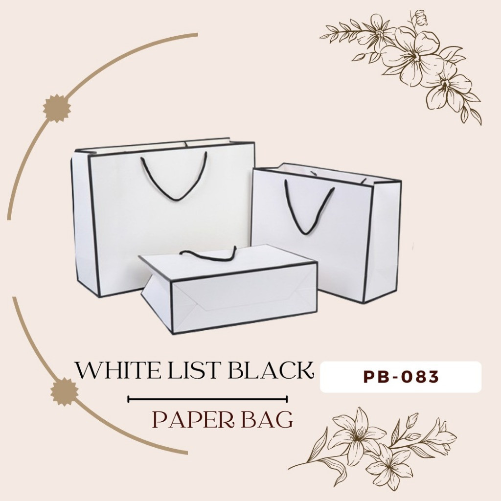 

PB083 - PAPER BAG JUMBO PREMIUM WHITE EDITION LIST BLACK GOODIE BAG TAS KADO GIFT