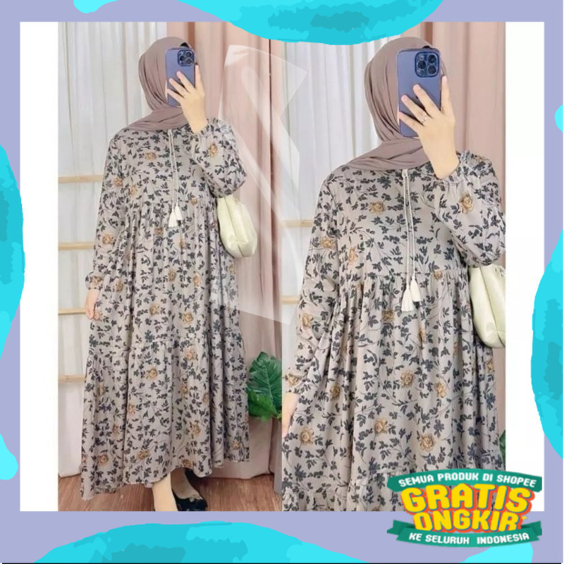 Kolinda Midi Dress / Midi Dress Jumbo Kekinian / Gamis Rayon Kekinian/Gemoy