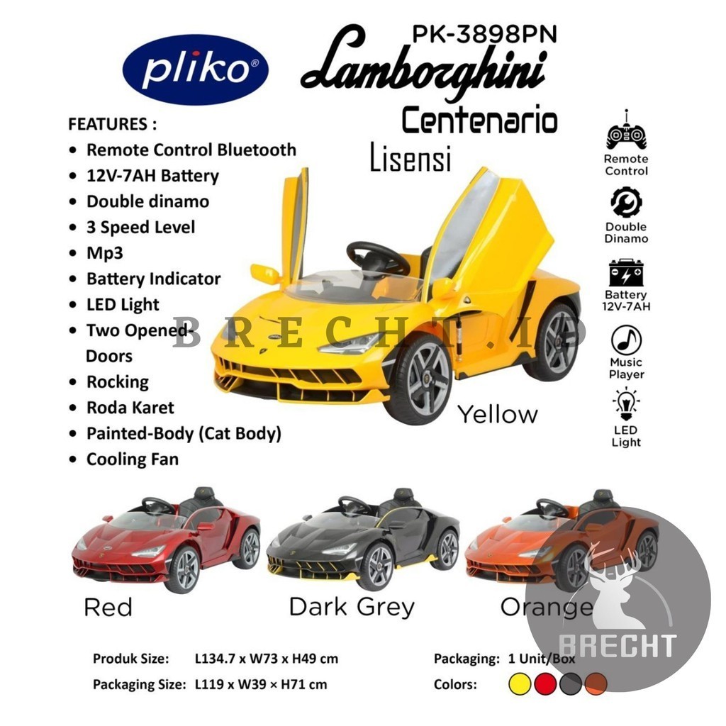 (KHUSUS INDAH LOGISTIK) Mainan Anak Mobilan Aki Pliko PK 3898 PN Lamborghini Centenario