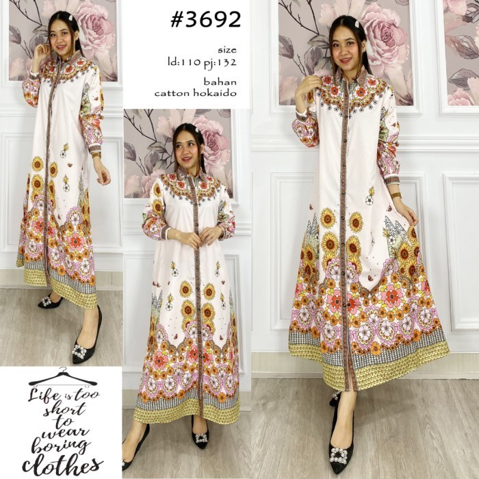 Dress Baju Muslim Gamis wanita  Katun Bangkok  - Bunga Anyelir