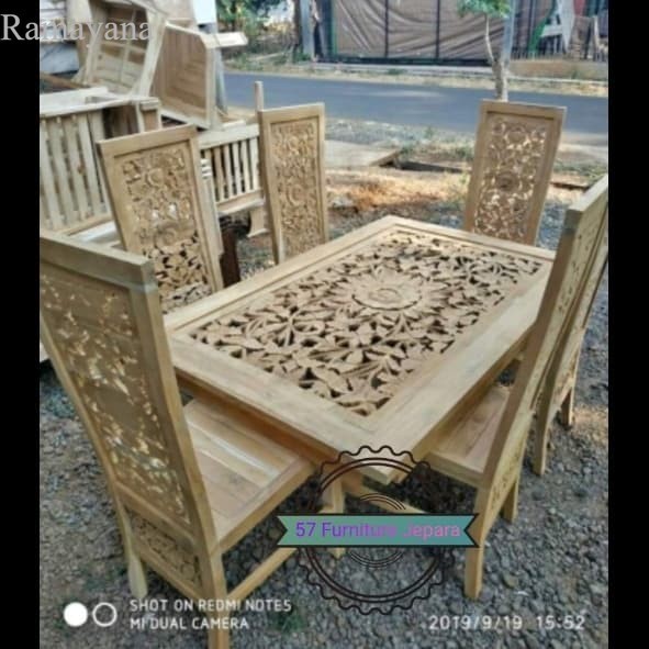 

Meja&Kursi Makan Ukir Kayu Jati MENTAHAN ukiran jepara Murah