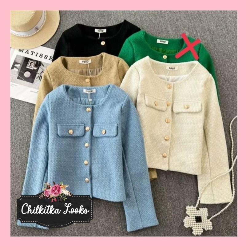 CHILKITKA LOOKS FASHION WANITA IMPORT AKEMI TWEED BLAZER BASIC / PREMIUM OUTER CARDIGAN TWEED
