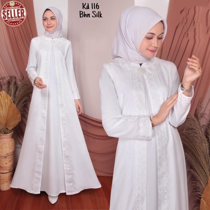 Baju Dress Gamis Putih Wanita Bahan Katun Sutra Mewah Ukuran Jumbo