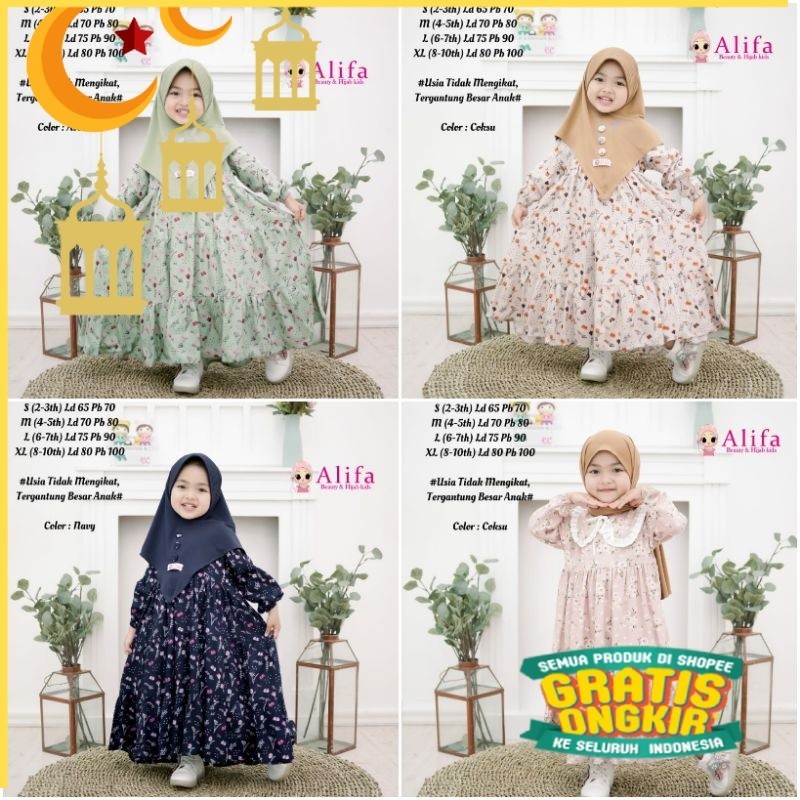 GAMIS ANAK PIPO CIMOY KIDS RAYON FREE JILBAB ORIGINAL ALIFA/Maron merah bata red anak tanggng