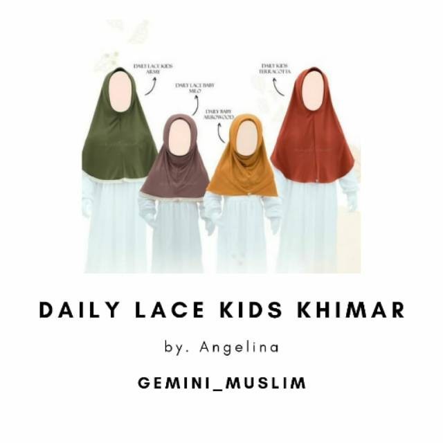 Kerudung Khimar Anak Instan Polos Syari Bagus Mewah Daily Lace Kids Khimar by Atelier Angelina