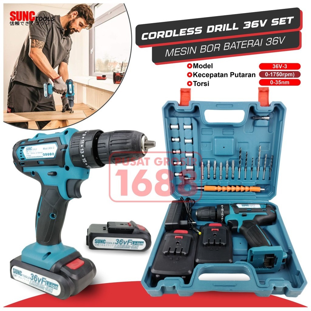 Mesin Bor Baterai 36VF Cordless Drill 36V