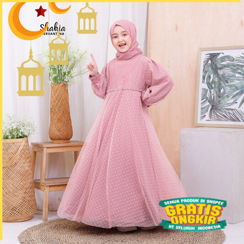 Shahia Servantina - Mazaya Set Dress Gamis Anak Perempuan Free Hijab/nude yellow kuning mustard