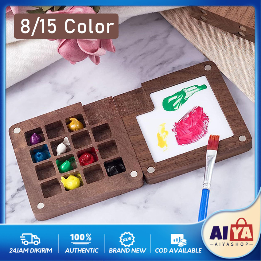 

Kotak Watercolors Palette Wooden Kayu Mini Palette Cat Air 8/15 Colors