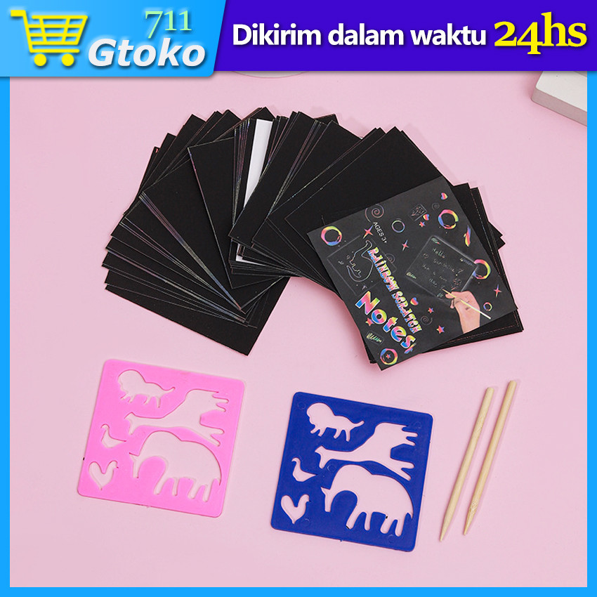 

Scratch Note Magic Rainbow Paper Gambar Gores Kertas Pelangi Mainan Painting Anak Set