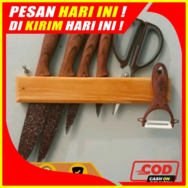 (H67) Rak gantung kayu dinding gantungan tempat pisau kayu/ tempat gunting/ tempat pisau tempel temp