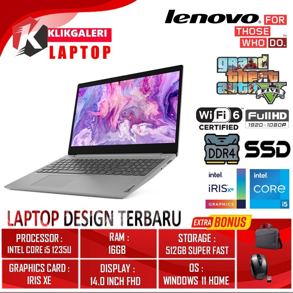 Laptop Design Lenovo Ideapad Slim 3 14 intel core i5 1155G7 RAM 16GB 512GB SSD Windows11 Terbaru