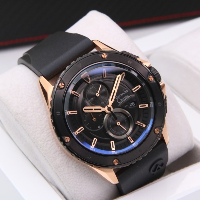 ALEXANDRE CHRISTIE AC6653 / AC 6653 ROSEGOLD BLACK RUBBER ORIGINAL