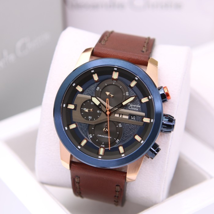 ALEXANDRE CHRISTIE AC6559 / AC 6559 ROSEGOLD BLUE LEATHER. ORIGINAL