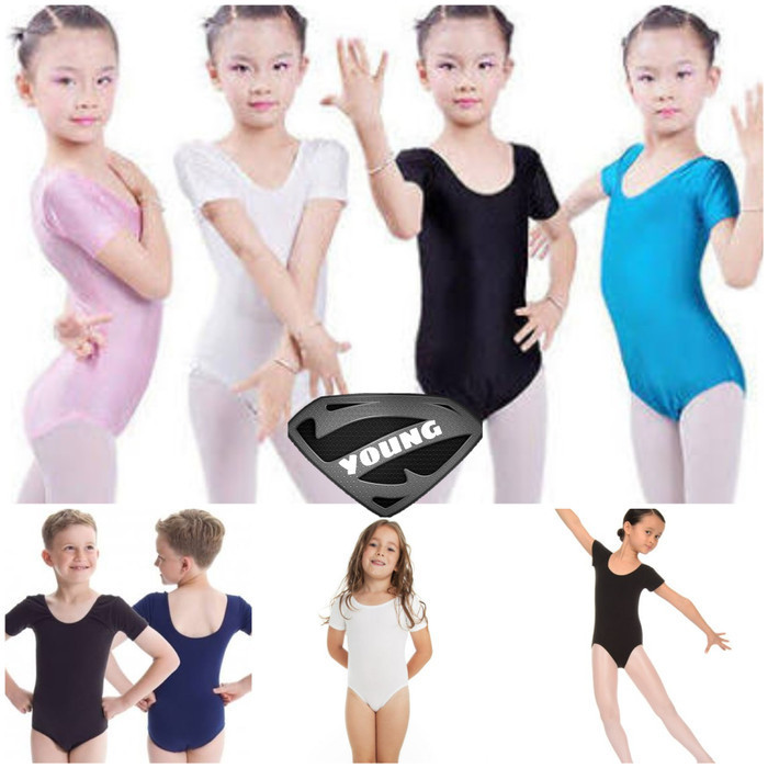 ✨BEST✨ -Baju Senam Balet Anak Leotard Tangan Pendek - Putih, M