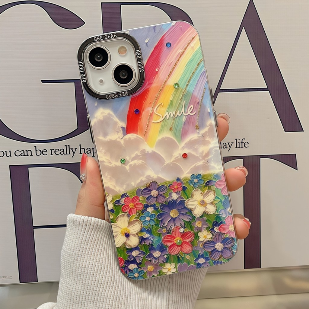 [bunga pelangi] Premium Casing hp iPhone 15 14 Plus Untuk iPhone 13 12 11 14 15 Pro Max Mewah Glitte