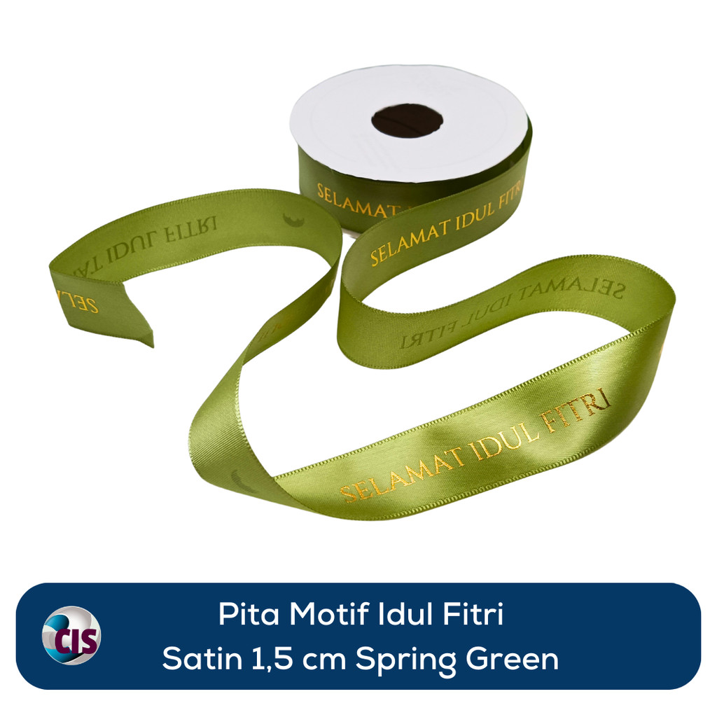 

Pita Kardo Motif Idul Fitri / Eid Mubarak Ribbon 2,5 cm Bahan Satin Warna Spring Moss (1 Meter)