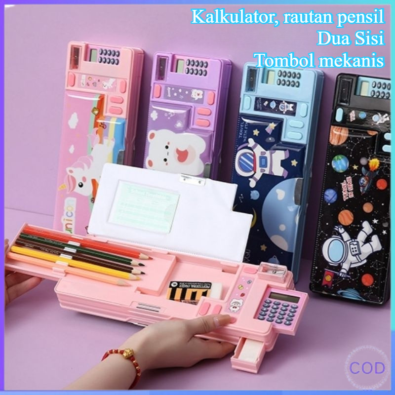 

[COD] Tempat pensil kalkulator pop out viral kotak pensil lucu tombol rautan