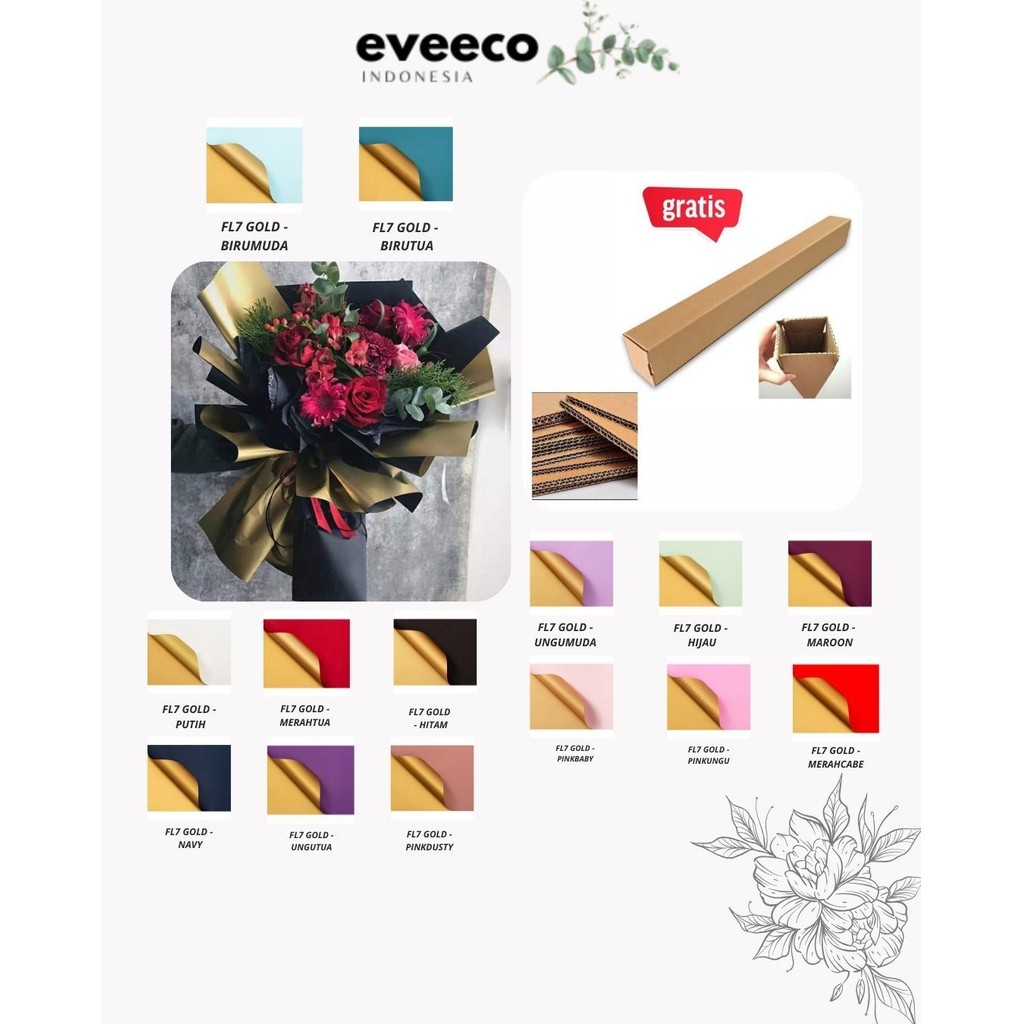 

EVEEco - FL7 GOLD 5Lembar-Kertas Bunga Buket Dua Warna Gold/Kertas Buket Bunga Florist Cellophane Bi Color Gold