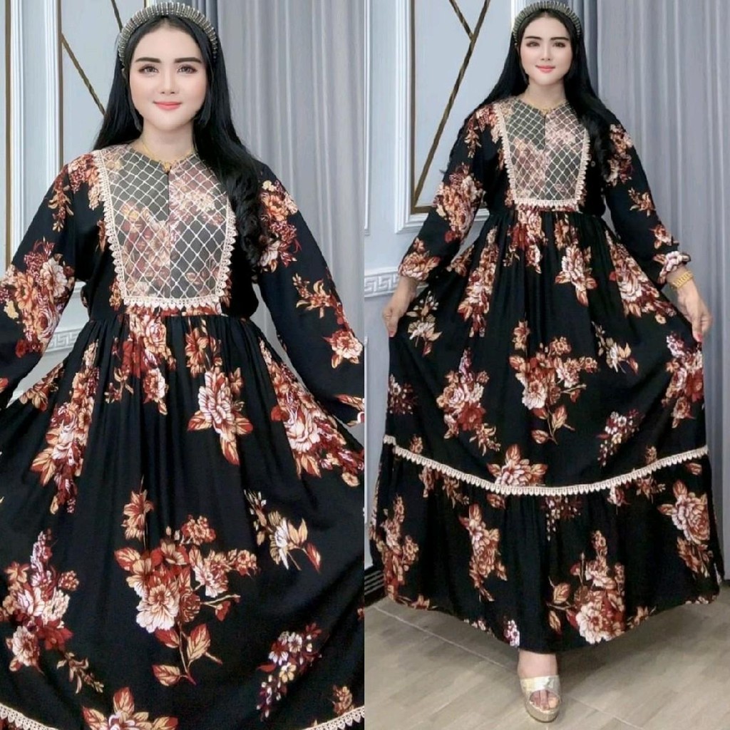 SALMILA - Pakaian Wanita Gamis Salvina Milanda Bahan Katun Rayon Resleting Depan Tali Pinggang Rempe