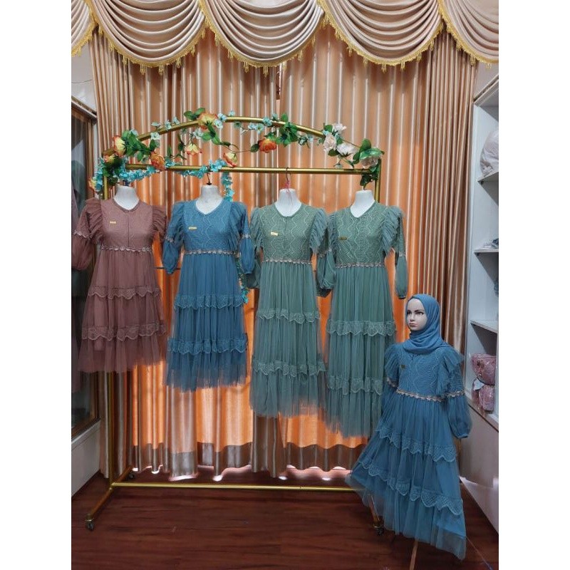 SK89IL Gamis Hasya mutiara dress Pesta Anak Perempuan Dress Bahan Brukat mix Tille/COD/gamis anak/ga